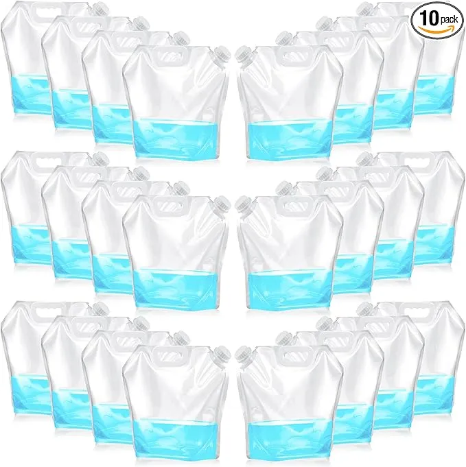 10 Pcs Collapsible Water Container Bag 2.6 Gallon Ice Bath Bags Foldable Water Bag Cold Plunge Accessories Emergency Water Pouches for Camping, Hiking, Emergency, Freezable, Athletes
