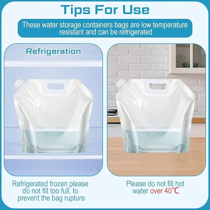 10 Pcs Collapsible Water Container Bag 2.6 Gallon Ice Bath Bags Foldable Water Bag Cold Plunge Accessories Emergency Water Pouches for Camping, Hiking, Emergency, Freezable, Athletes