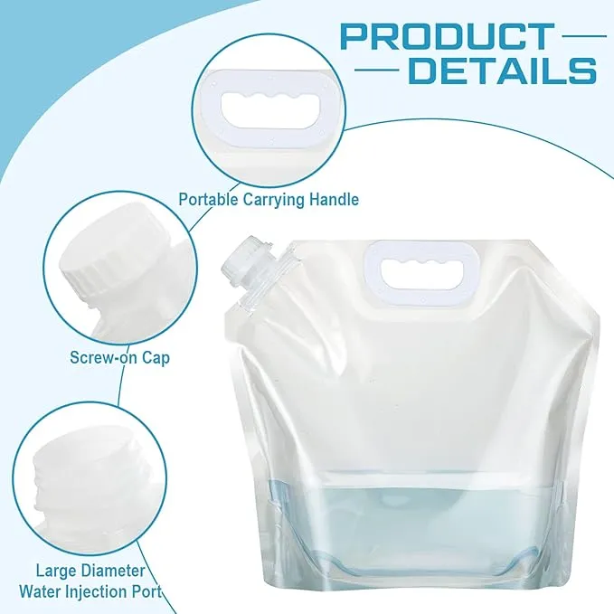 10 Pcs Collapsible Water Container Bag 2.6 Gallon Ice Bath Bags Foldable Water Bag Cold Plunge Accessories Emergency Water Pouches for Camping, Hiking, Emergency, Freezable, Athletes