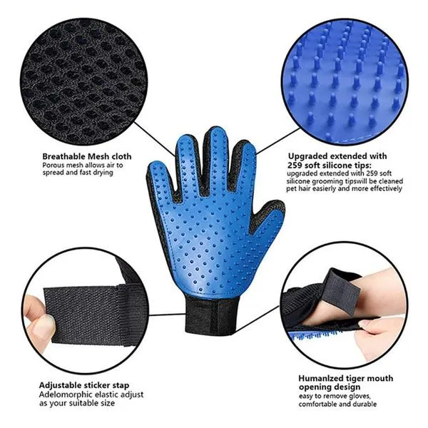 1430 Efficient True Touch Pet Hair Remover Enhanced 5 Finger Design Gentle Brush Gloves
