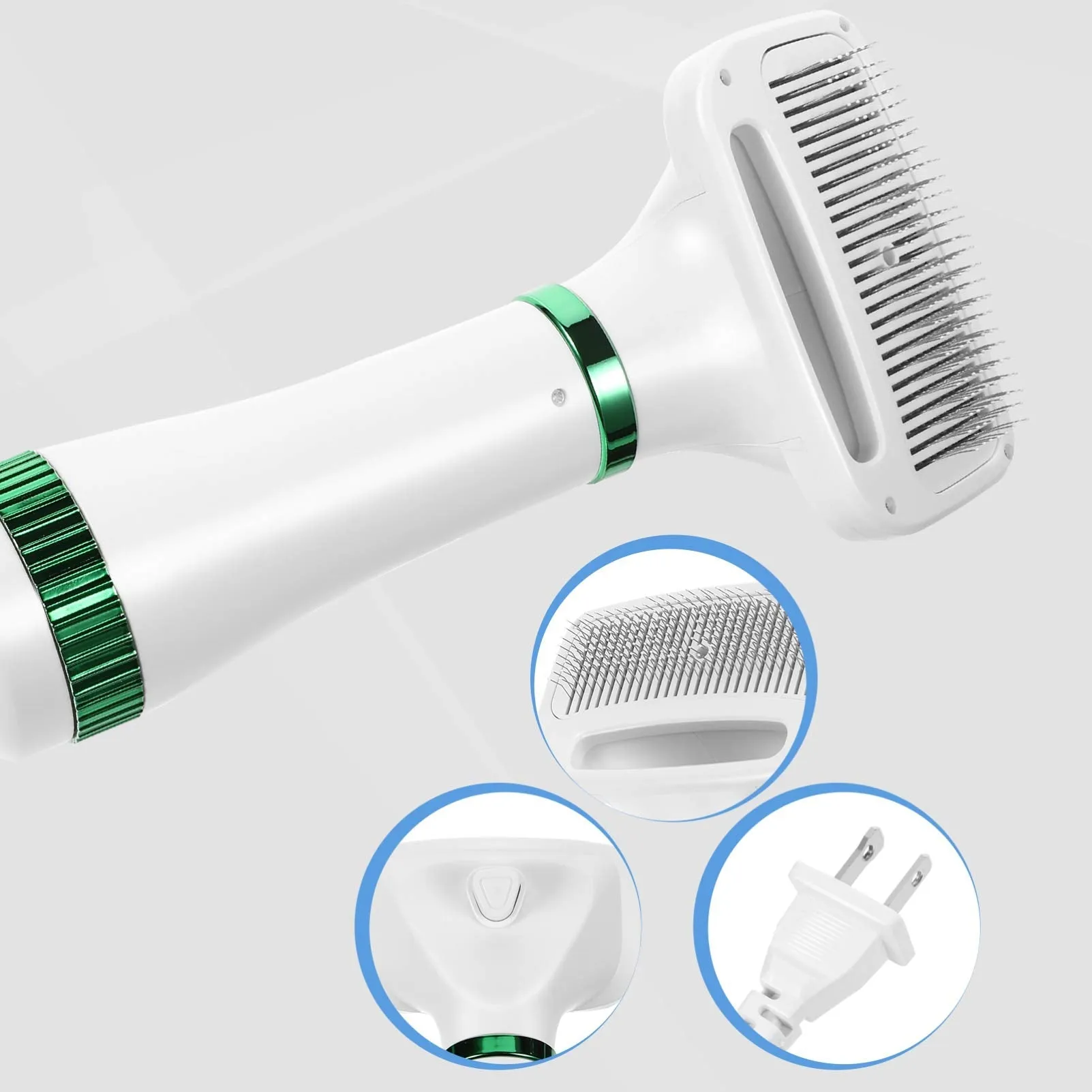 2 in 1 Dog Hair Dryer Comb Pet Hair Dryer Portable Dog Dryer with Slicker Brush Professional Home Grooming Furry Drying Blower for Small Large Cat Dog White