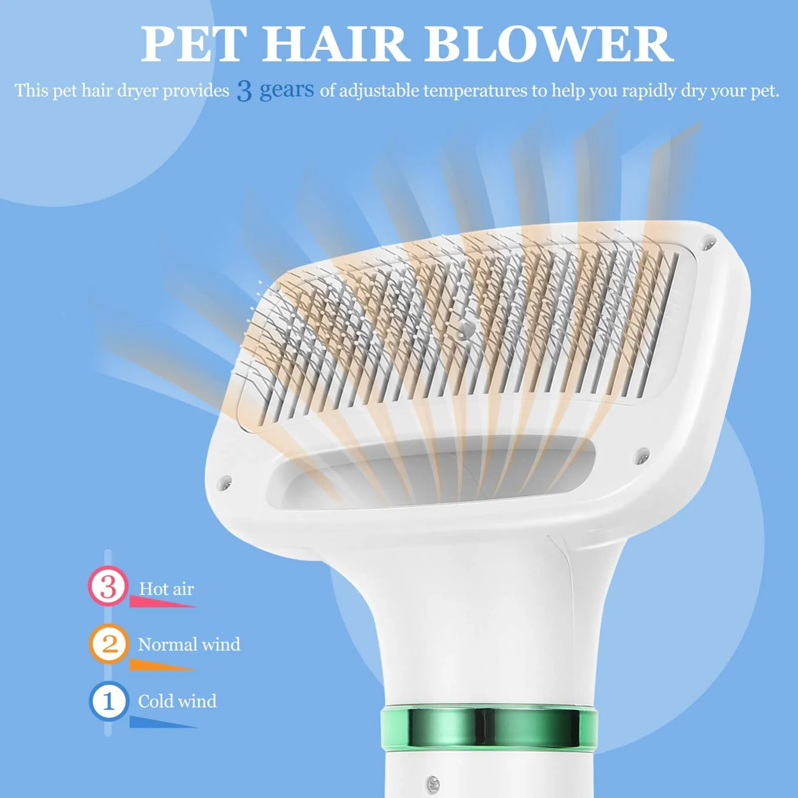 2 in 1 Dog Hair Dryer Comb Pet Hair Dryer Portable Dog Dryer with Slicker Brush Professional Home Grooming Furry Drying Blower for Small Large Cat Dog White