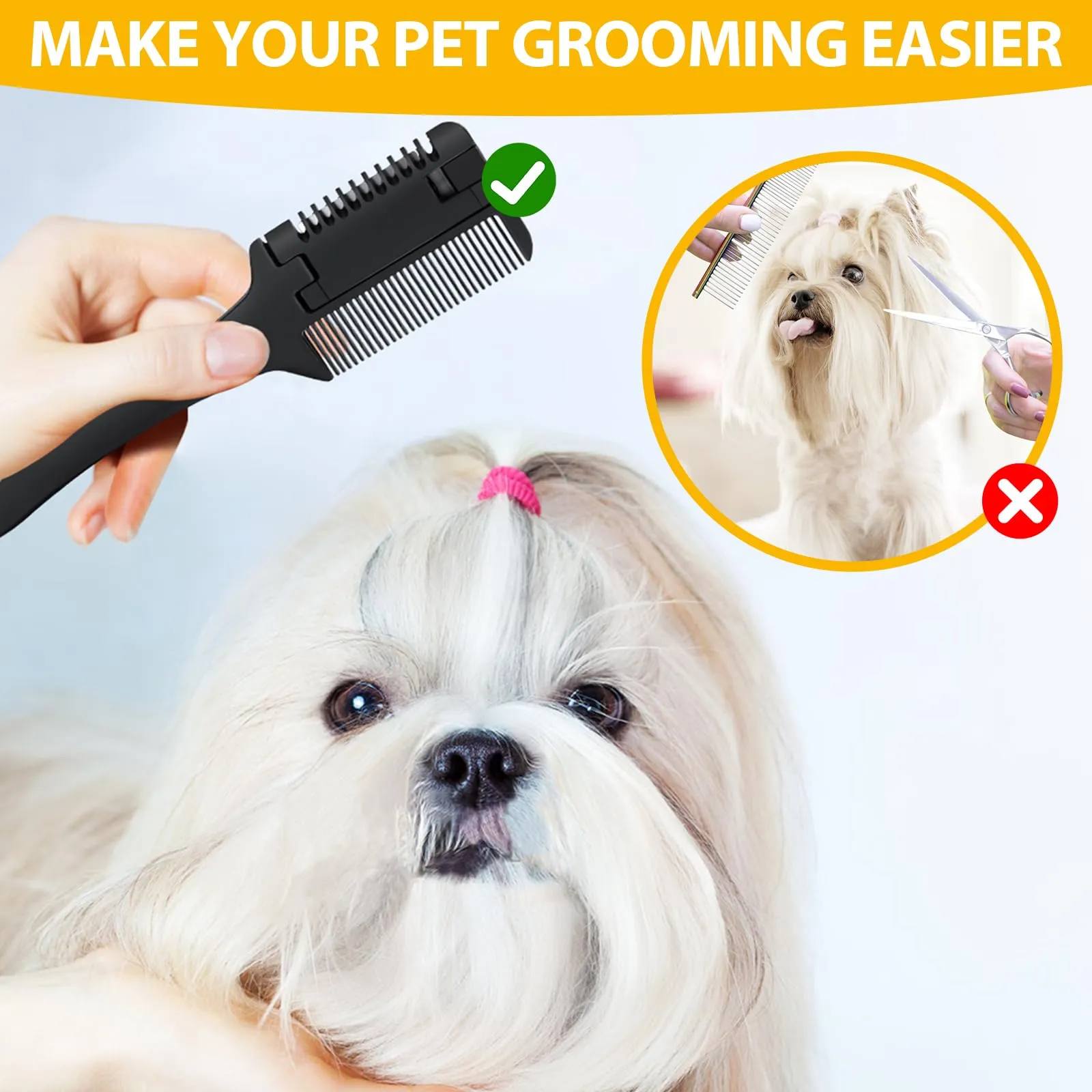 2 in 1 Pet Grooming Tool for Dogs and Cats - Razor Comb with 40 Extra Blades for Trimming, Cutting Hair and Maintaining Coat