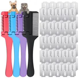 2 in 1 Pet Grooming Tool for Dogs and Cats - Razor Comb with 40 Extra Blades for Trimming, Cutting Hair and Maintaining Coat