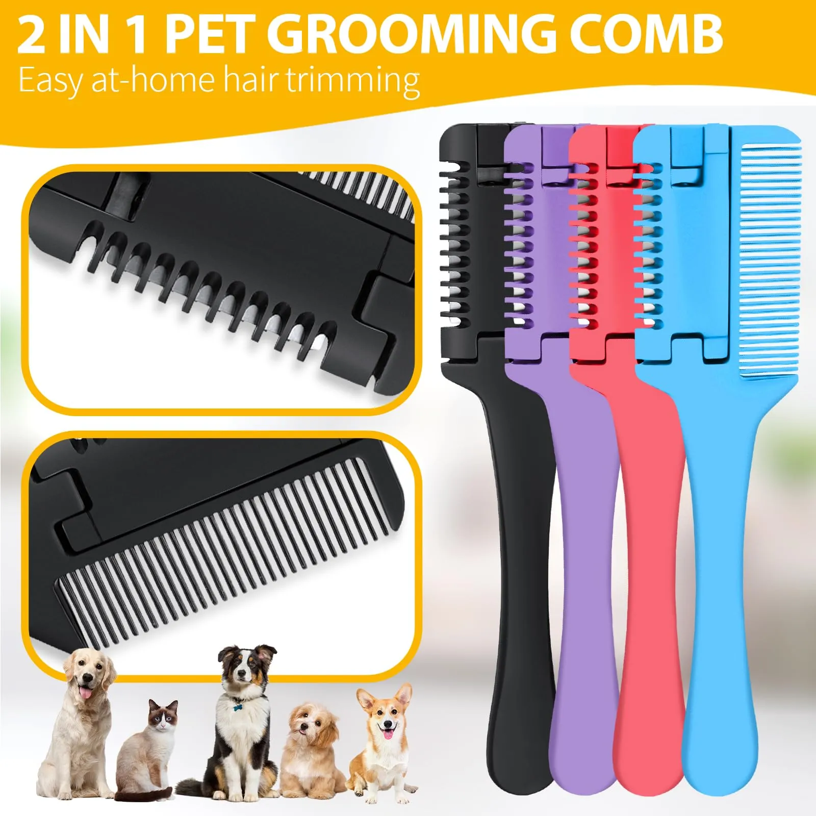 2 in 1 Pet Grooming Tool for Dogs and Cats - Razor Comb with 40 Extra Blades for Trimming, Cutting Hair and Maintaining Coat