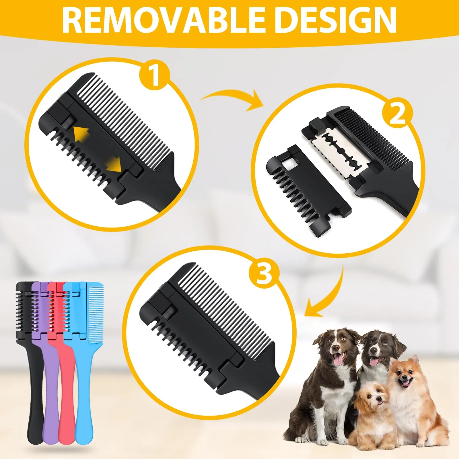 2 in 1 Pet Grooming Tool for Dogs and Cats - Razor Comb with 40 Extra Blades for Trimming, Cutting Hair and Maintaining Coat