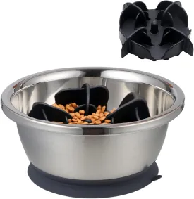 2-in-1 Slow Feeder Dog Bowl with Anti-Slip Silicone Base, 50.7oz, Stainless Steel, for Small to Medium Dogs