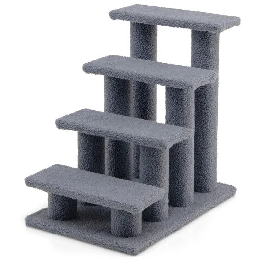 24 Inch 4-Step Pet Stairs Carpeted Ladder Ramp Scratching Post Cat Tree Climber-Gray