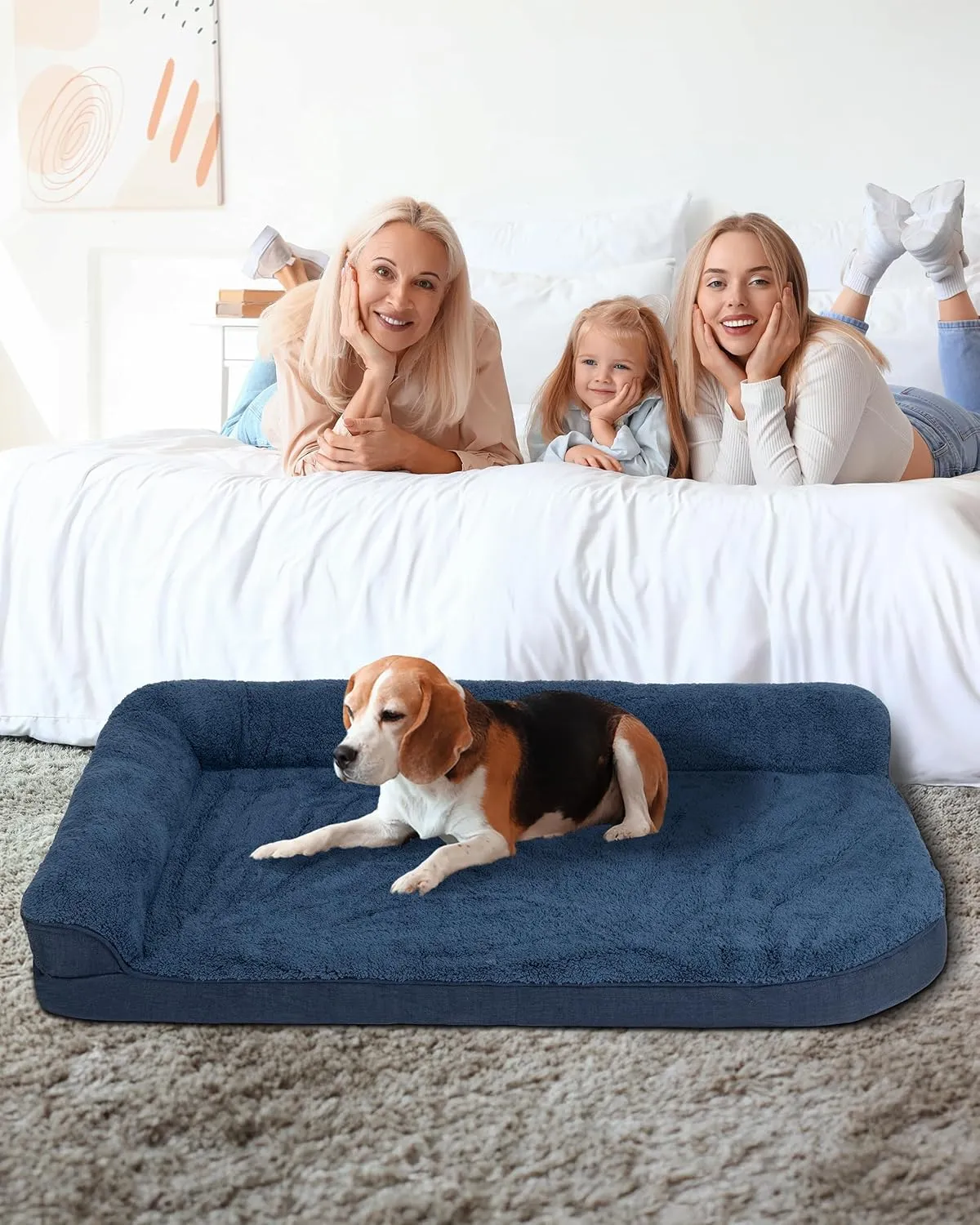 35'' x 22'' x 3.2'' L-Shaped Orthopedic Dog Beds, Medium Dogs Bed with Removable Cover and Nonskid Bottom, Navy Blue