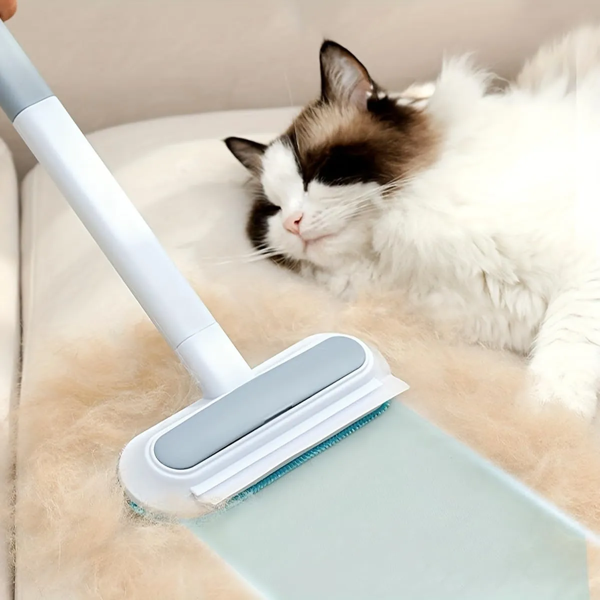 4-in-1 Pet Hair Remover & Window Screen Cleaner, Multi-Surface Reusable Lint Brush with Long Handle, Wet/Dry Dual-Use for Couch, Carpet, Furniture, Bedding, Car Interior Cleaning