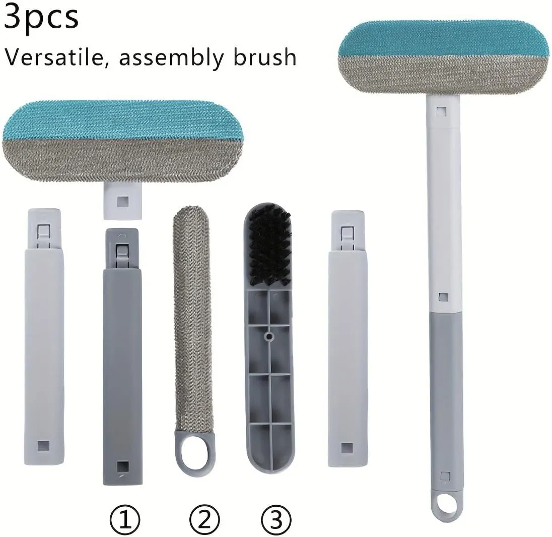 4-in-1 Pet Hair Remover & Window Screen Cleaner, Multi-Surface Reusable Lint Brush with Long Handle, Wet/Dry Dual-Use for Couch, Carpet, Furniture, Bedding, Car Interior Cleaning