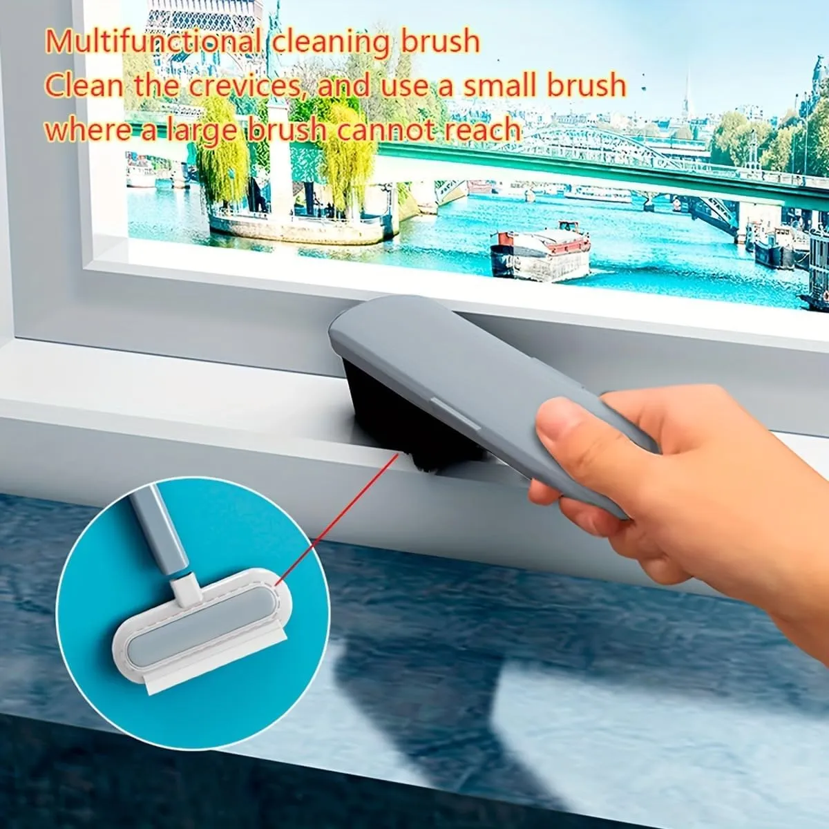 4-in-1 Pet Hair Remover & Window Screen Cleaner, Multi-Surface Reusable Lint Brush with Long Handle, Wet/Dry Dual-Use for Couch, Carpet, Furniture, Bedding, Car Interior Cleaning
