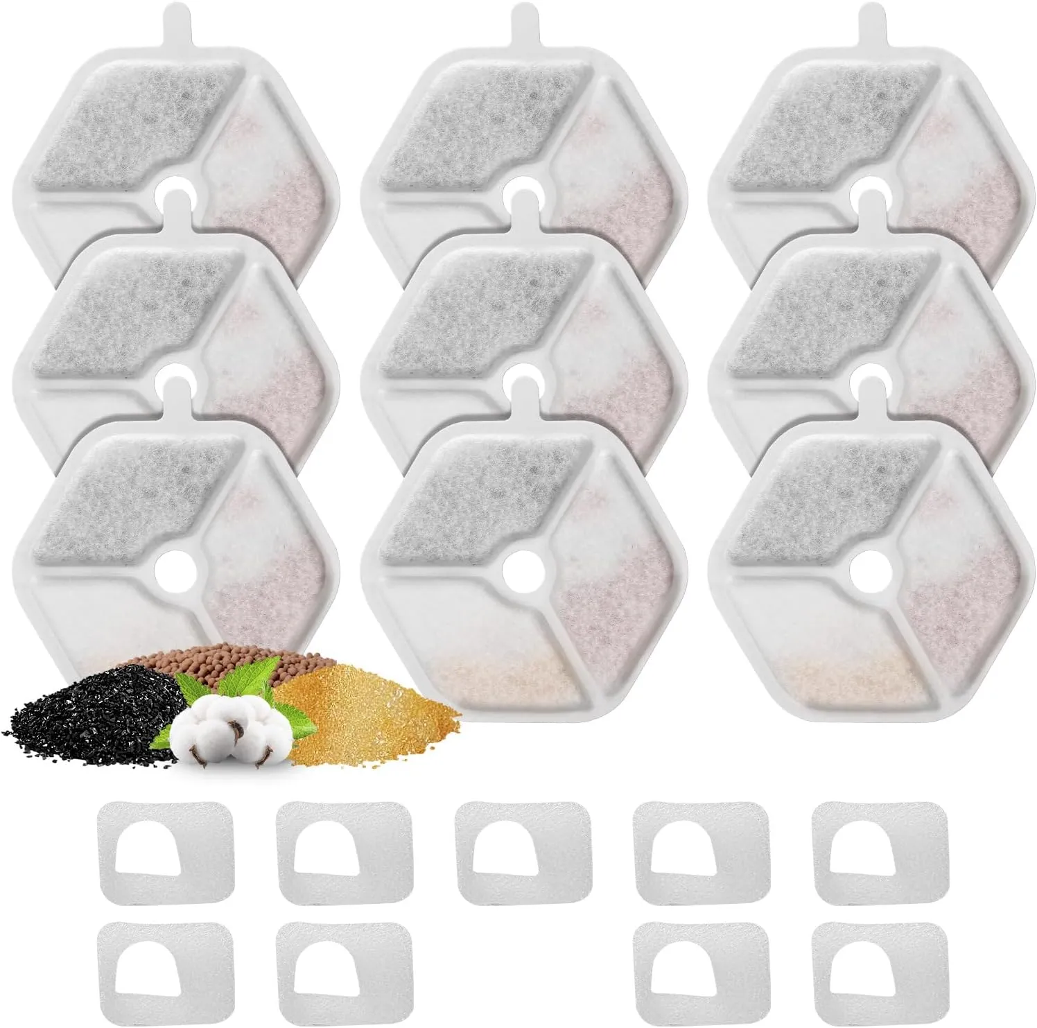 9 Packs Replacement Filters and Sponges for 152oz/4.5L Wireless Cat Water Fountain, ZEKIRY Cat Water Fountain Filters, 5-Layer Filtration System Pet Fountain Filters