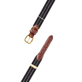 Adjustable Black & Silver Grosgrain Dog Collar with Embossed Calf Tabs