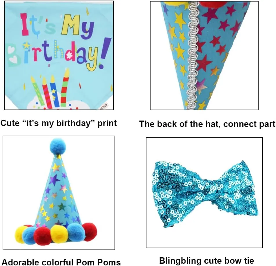 ADOGGYGO Dog Birthday Bandana Scarf and Blue Boy Pet Birthday Party Hat with Cute Bow Tie for Extra Large Dog Pet (X-Large)