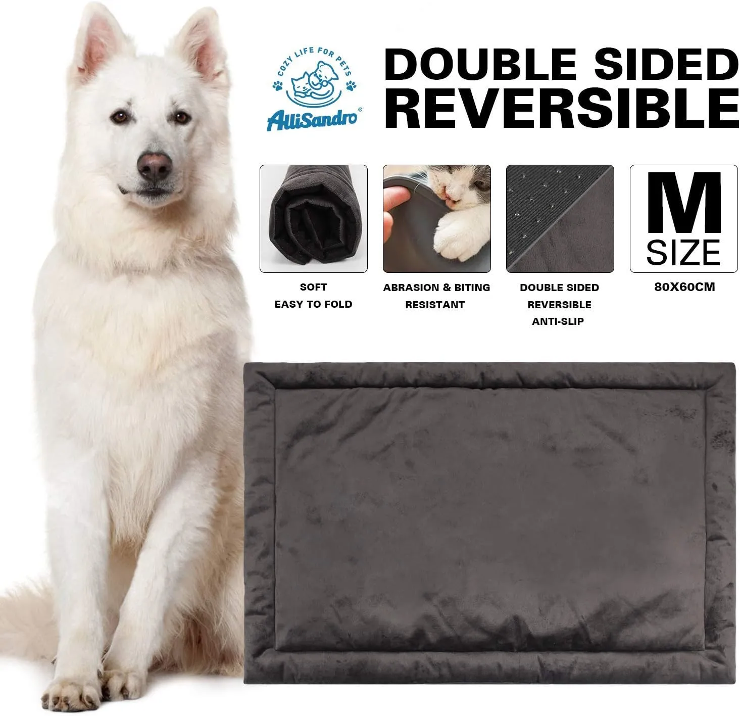 Allisandro Water-Proof Dog Bed, Washable Mat Crate Pad, Durable Pet Beds Soft Dog Mattress, Anti-Slip Kennel Pads for Dogs, Cats and Small Animal, Grey (31.4 x 23.6 Inches)