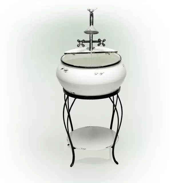 Alpine Corporation 32 in. Tall Outdoor Antique Metal Sink Water Fountain and Stand, White