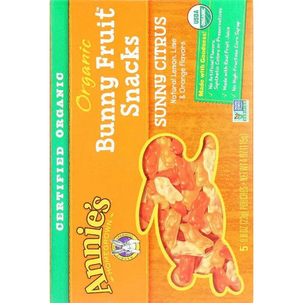 Annies Homegrown Organic Bunny Fruit Snacks Sunny Citrus, 4 oz (Case of 4)