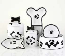 Black and White Dog & Cat Bowls & Dog Treat Jars