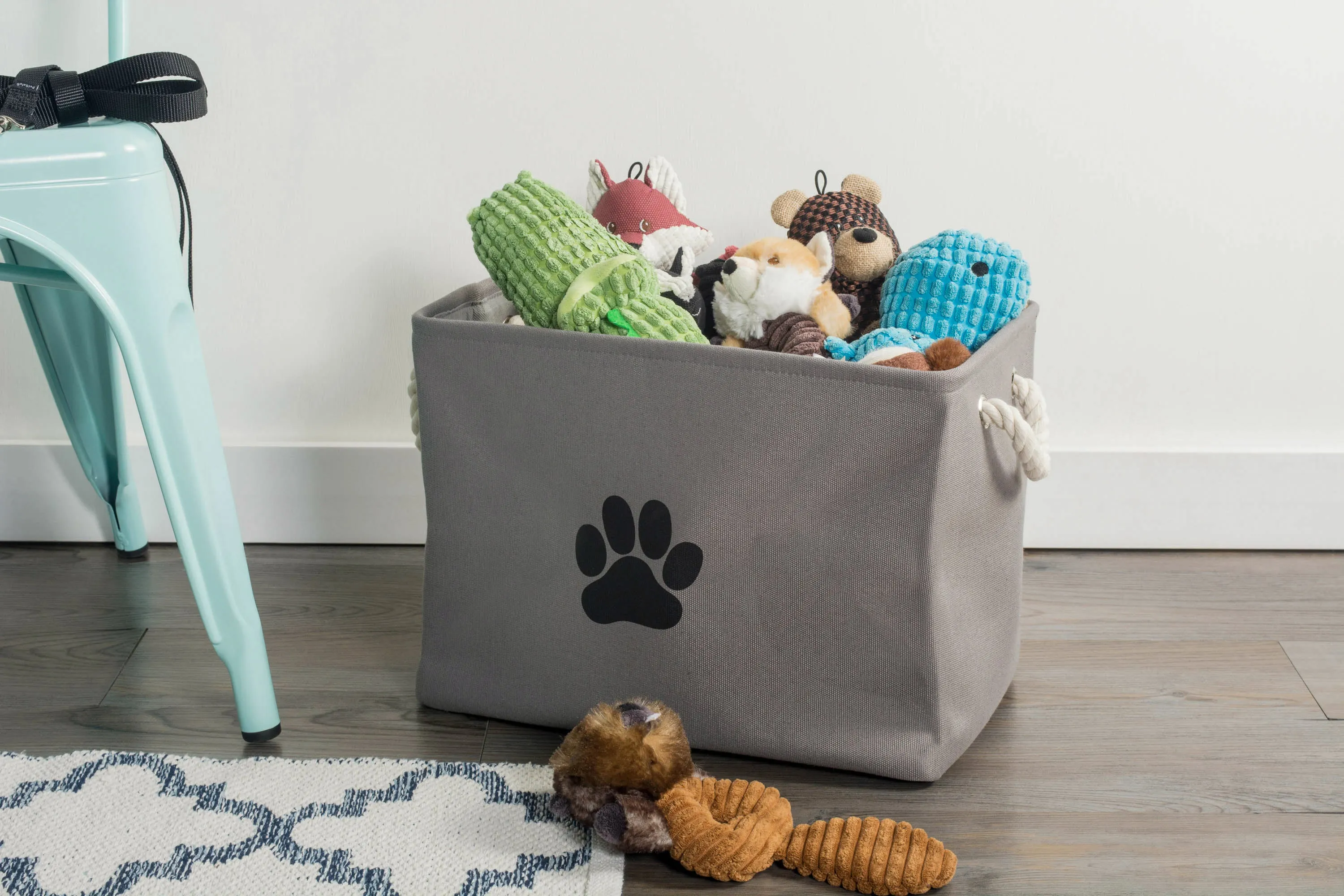 Bone Dry Collapsible Pet Storage Bin, Paw Print, Gray, Small - 14x8x9"