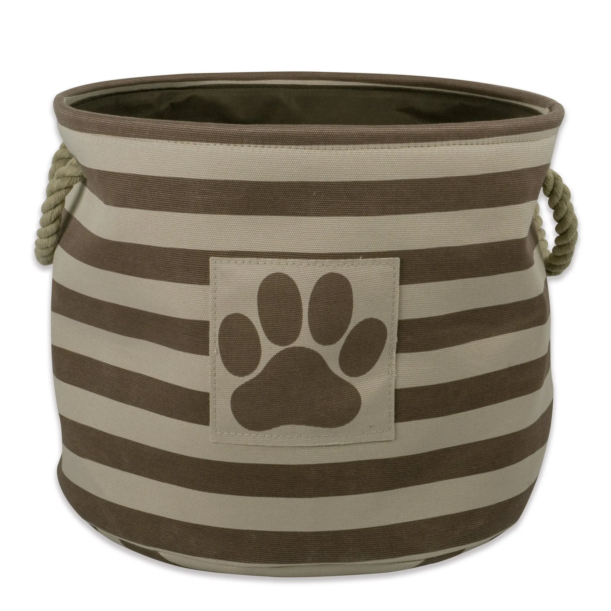 Bone Dry Pet Storage Bin, Striped Paw Patch, Brown, Large Round, 18x15"