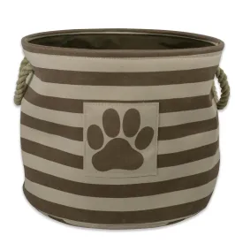 Bone Dry Pet Storage Bin, Striped Paw Patch, Brown, Large Round, 18x15"