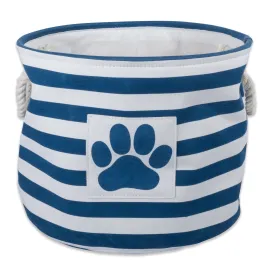 Bone Dry Pet Storage Bin, Striped Paw Patch, Navy, Large Round, 18x15"