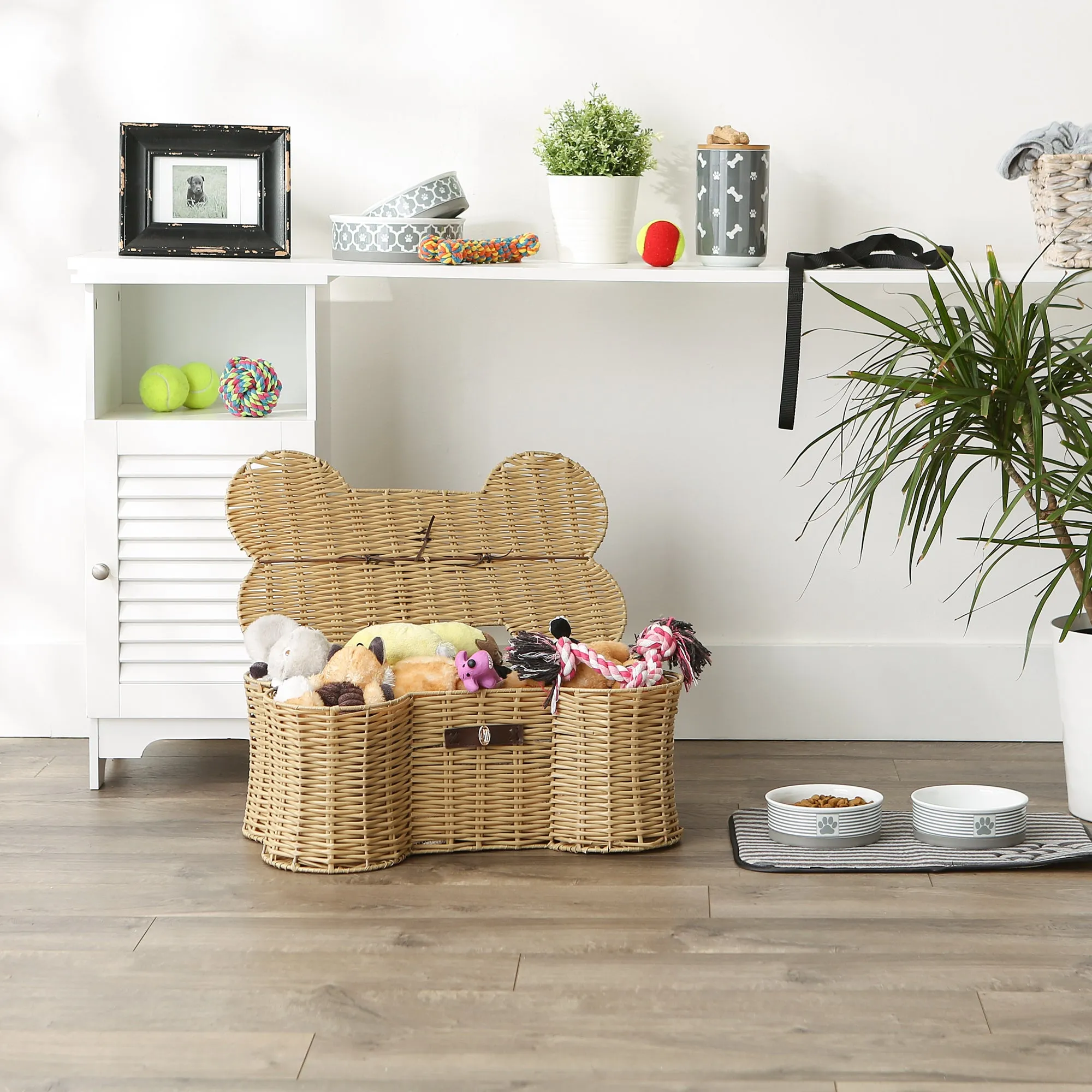 Bone Dry Pet Toy Storage Basket, Bone Shaped, Beige - 21x13x8"