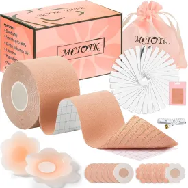 Boob Tape Kit - 2 Pcs Nipple Covers | Boobytape for Large Breast Lift w Body Tape | Invisible Boobtape for A-G Cup