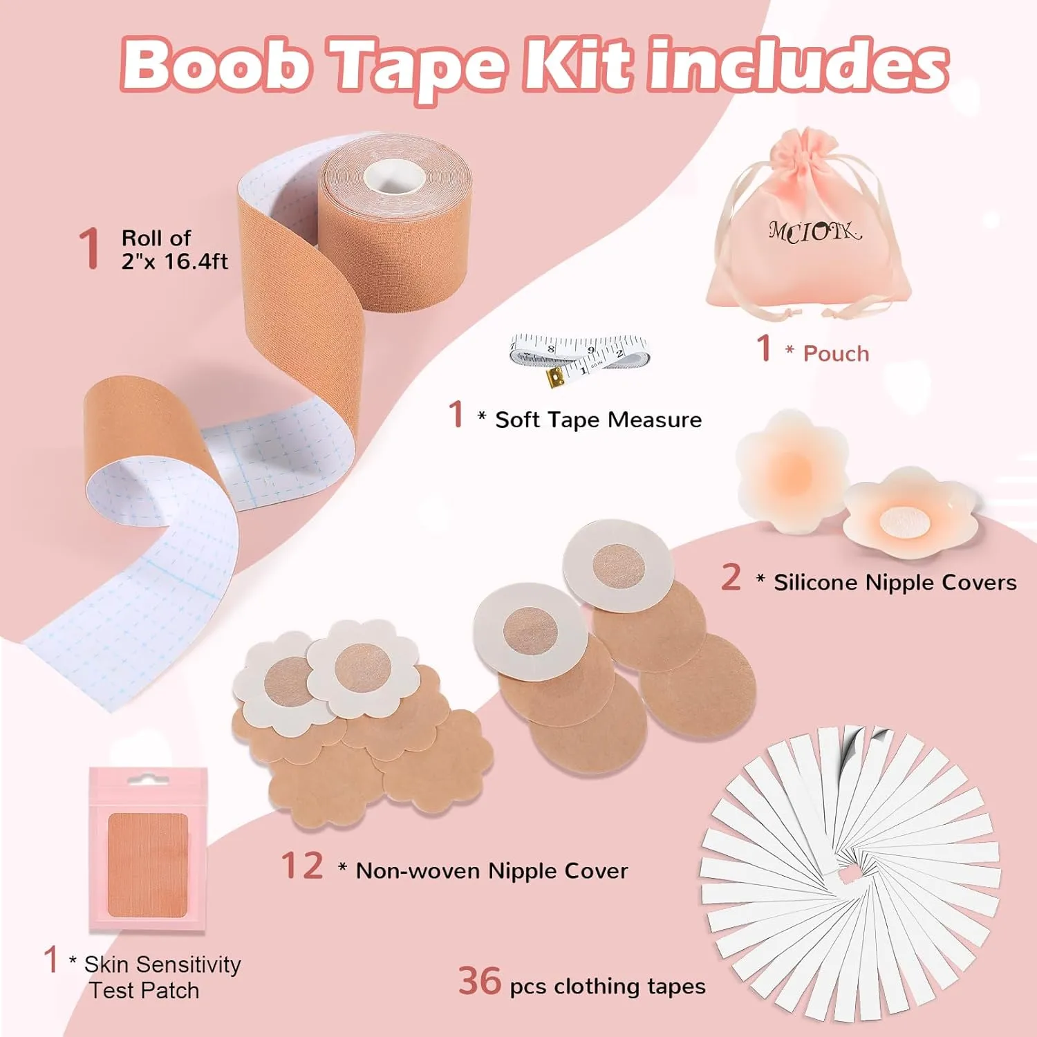 Boob Tape Kit - 2 Pcs Nipple Covers | Boobytape for Large Breast Lift w Body Tape | Invisible Boobtape for A-G Cup