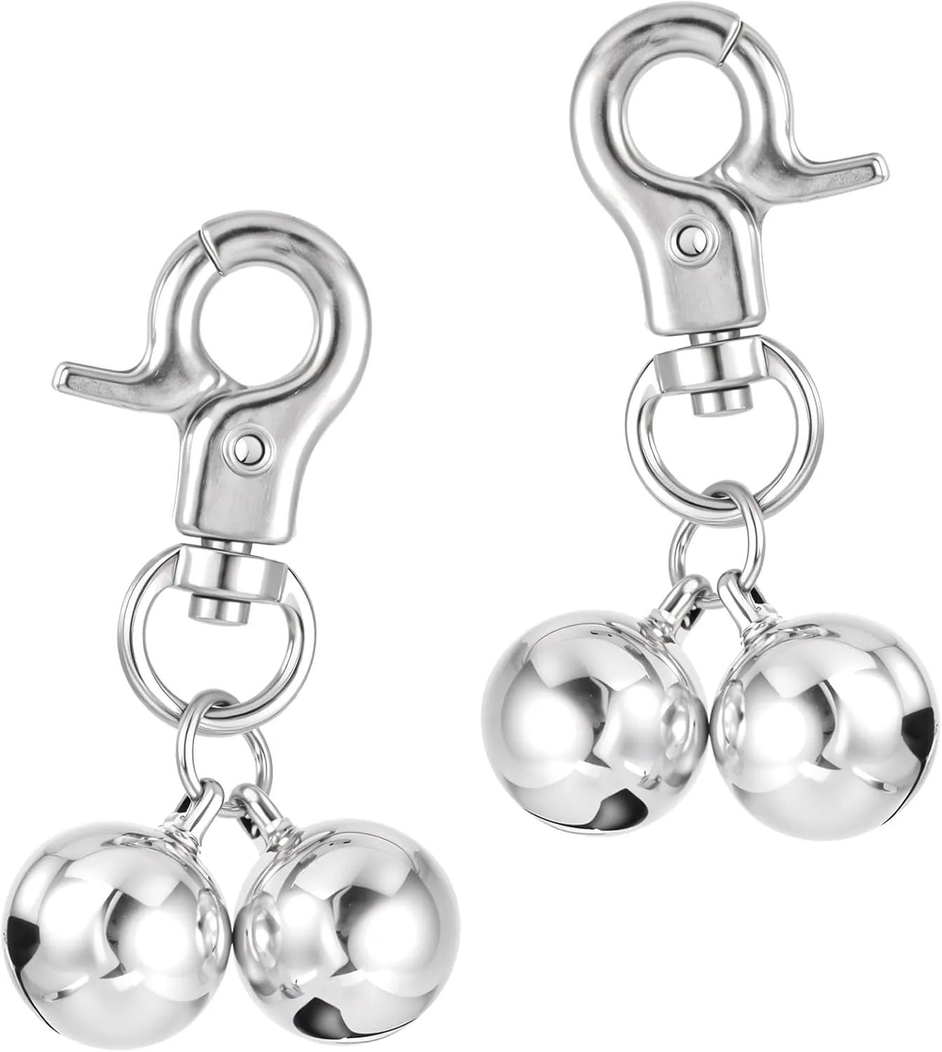 Bremorou 2 Pack Silver Cat Collar Bell With Snap Clips Stainless Steel Bell Necklace For Dogs & Cat Pet Pendant Collar Charm Training Collar Charm For Dogs And Cats