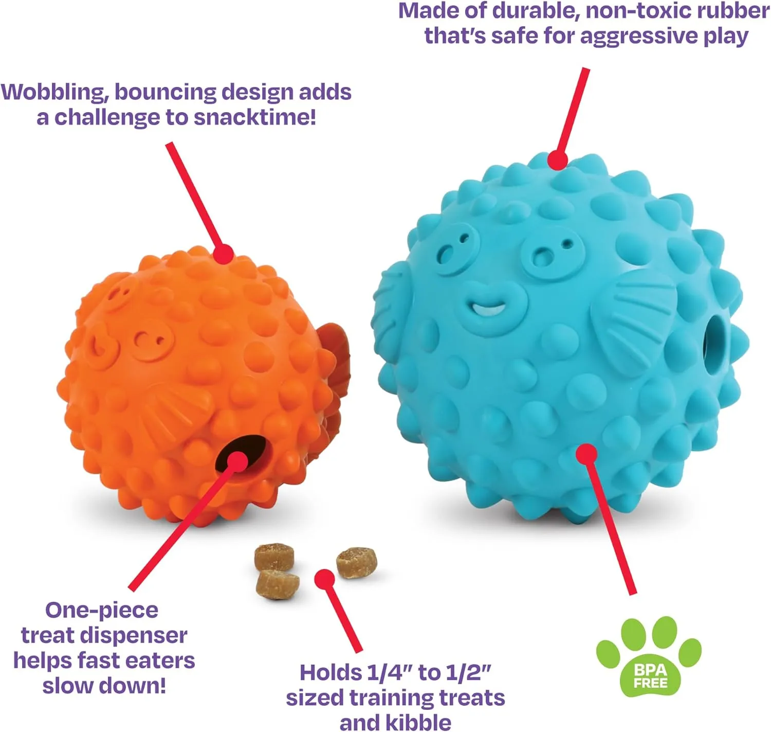 Brightkins Tough & Tumble Treat Dispenser Small Pufferfish - BPA Free Treat Dispensing Dog Toy, Dog Toys for Aggressive Play