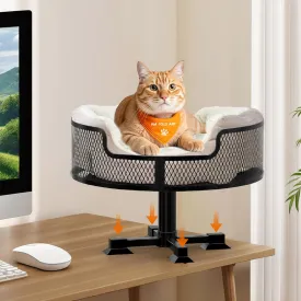 Cat Desk Bed, Stylish Metal Pet Desk Bed with Thickened Donut, Elevated Cat Bed with Rubber Suction Feet to Protect Desktop, Pet Bed Desk Up to 45LBs, Suitable for Small and Medium Cats/Dogs