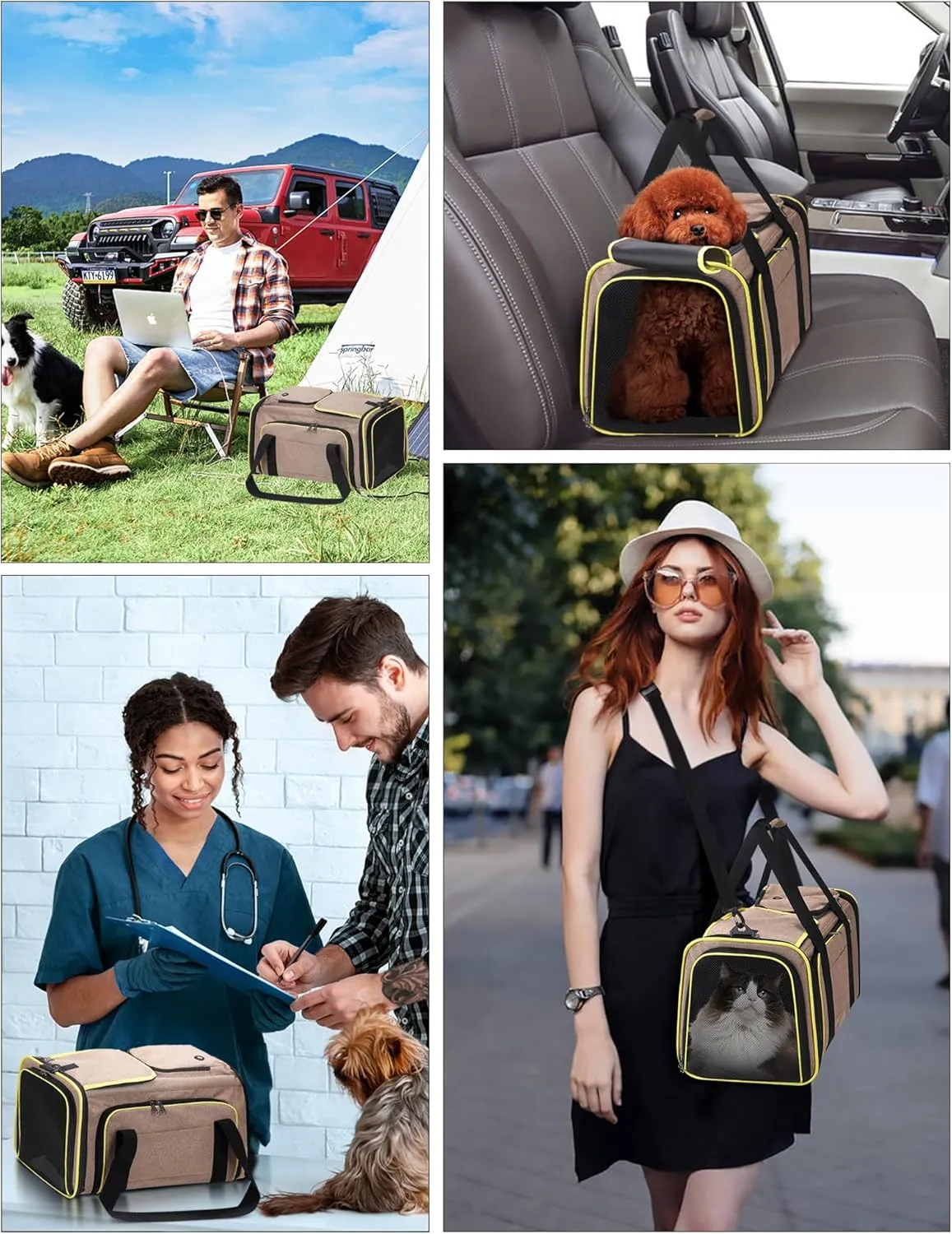 Cat Dog Carrier Bag, 5 Sides Open Doors, 2 Sides Expandable, Large Soft Sided Pet Carriers with Removable Pad, 19x12x12 Inch for Kitten, Rabbit, Puppy, Small Animal, Airline Approved
