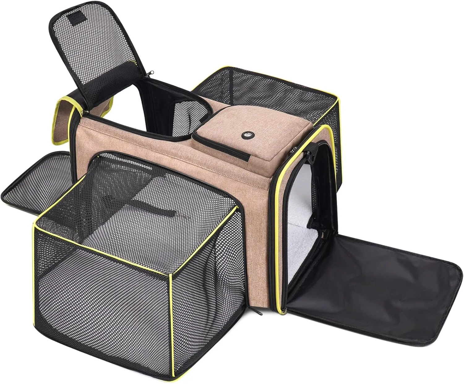 Cat Dog Carrier Bag, 5 Sides Open Doors, 2 Sides Expandable, Large Soft Sided Pet Carriers with Removable Pad, 19x12x12 Inch for Kitten, Rabbit, Puppy, Small Animal, Airline Approved