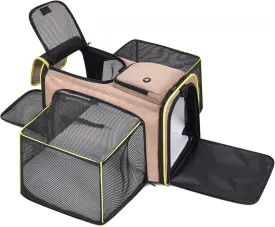 Cat Dog Carrier Bag, 5 Sides Open Doors, 2 Sides Expandable, Large Soft Sided Pet Carriers with Removable Pad, 19x12x12 Inch for Kitten, Rabbit, Puppy, Small Animal, Airline Approved