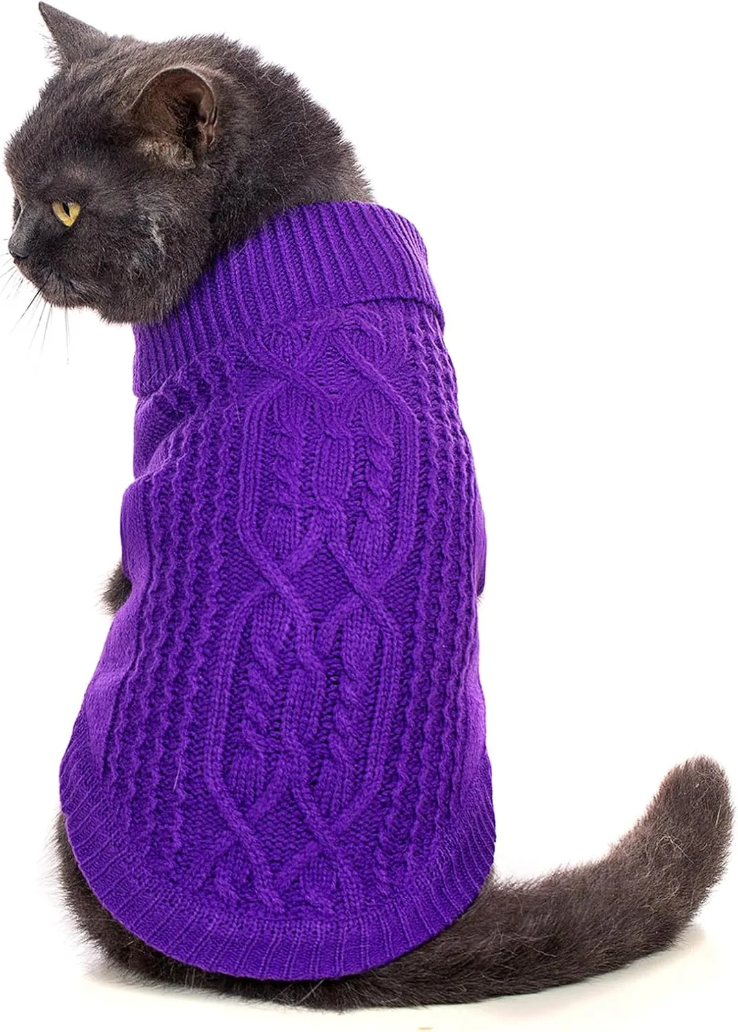 Cat Sweater Keep Your Pets Cozy, 16 Color Turtleneck Knitted Sleeveless Cat Clothes, Winter Outfits for Cats & Small Dogs During Cold Seasons (Deep Purple, Large)