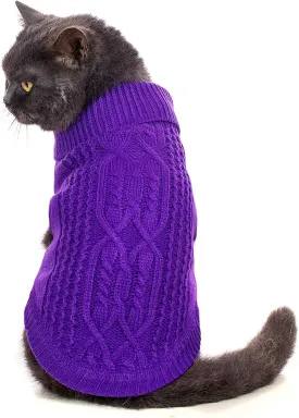 Cat Sweater Keep Your Pets Cozy, 16 Color Turtleneck Knitted Sleeveless Cat Clothes, Winter Outfits for Cats & Small Dogs During Cold Seasons (Deep Purple, Large)