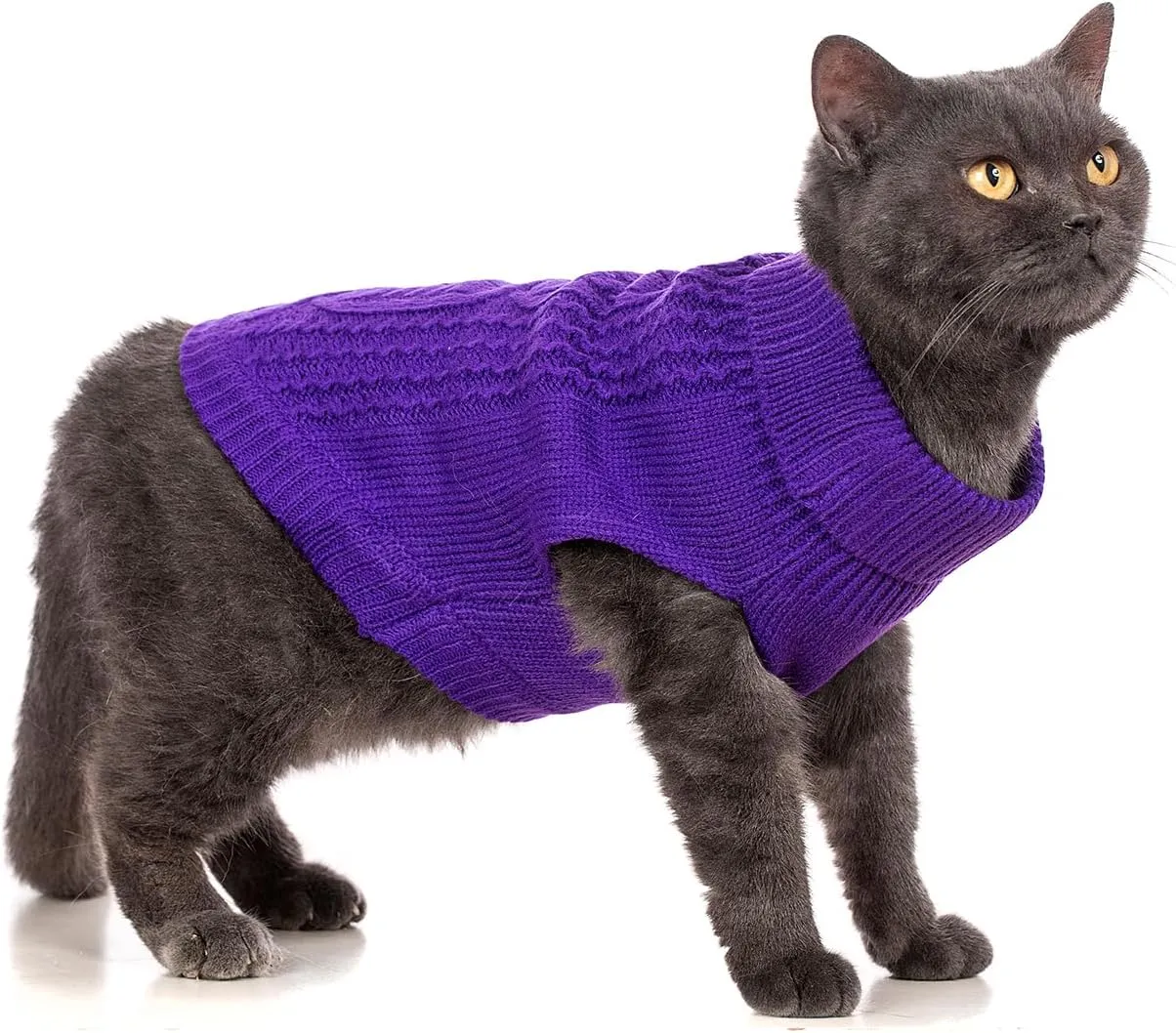Cat Sweater Keep Your Pets Cozy, 16 Color Turtleneck Knitted Sleeveless Cat Clothes, Winter Outfits for Cats & Small Dogs During Cold Seasons (Deep Purple, Large)