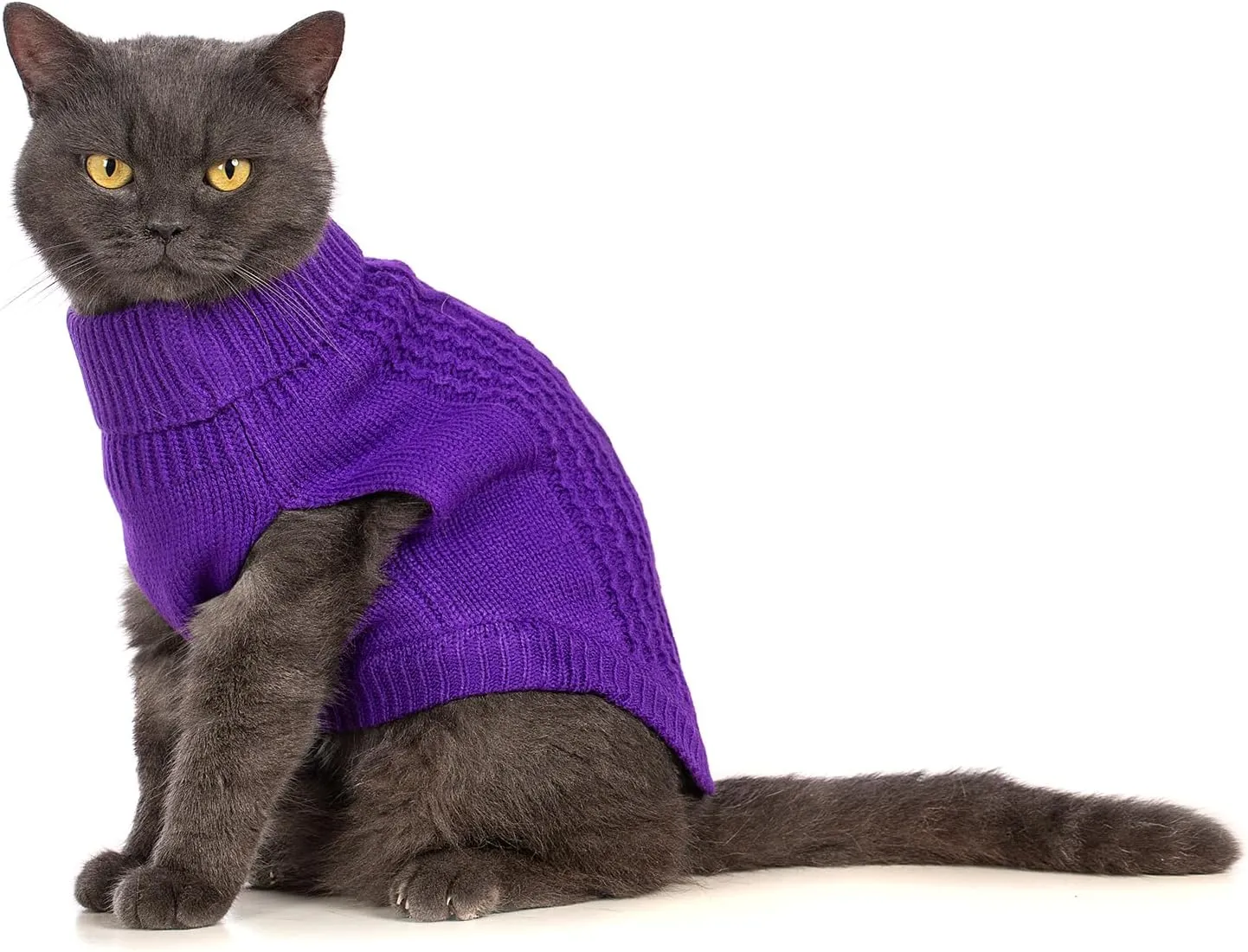 Cat Sweater Keep Your Pets Cozy, 16 Color Turtleneck Knitted Sleeveless Cat Clothes, Winter Outfits for Cats & Small Dogs During Cold Seasons (Deep Purple, Large)
