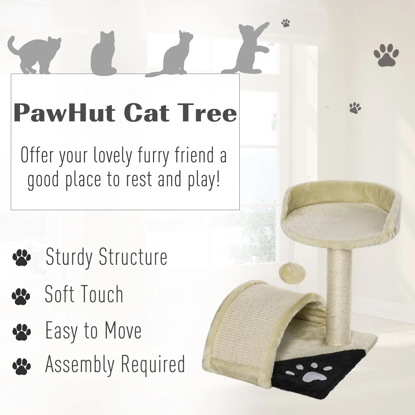 Cat Tree Cat Scratching Post Scratching Scratcher Post Kitten Activity Centre Climber Hanging Ball Beige