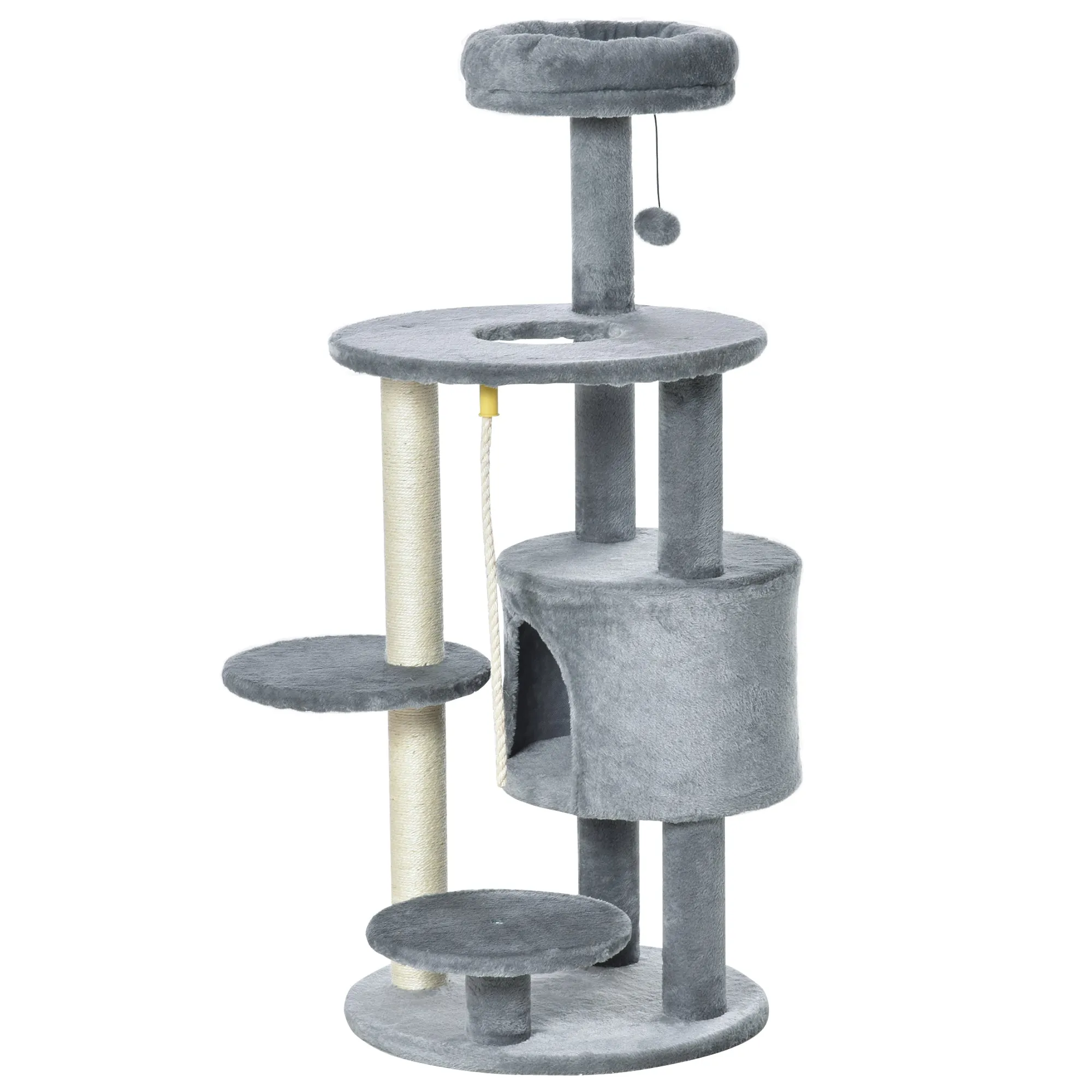 Cat Tree Tower for Indoor Cats 112cm Climbing Kitten Activity Center with Jute Scratching Post Perch Hanging Ball Toy Teasing Rope Dark grey