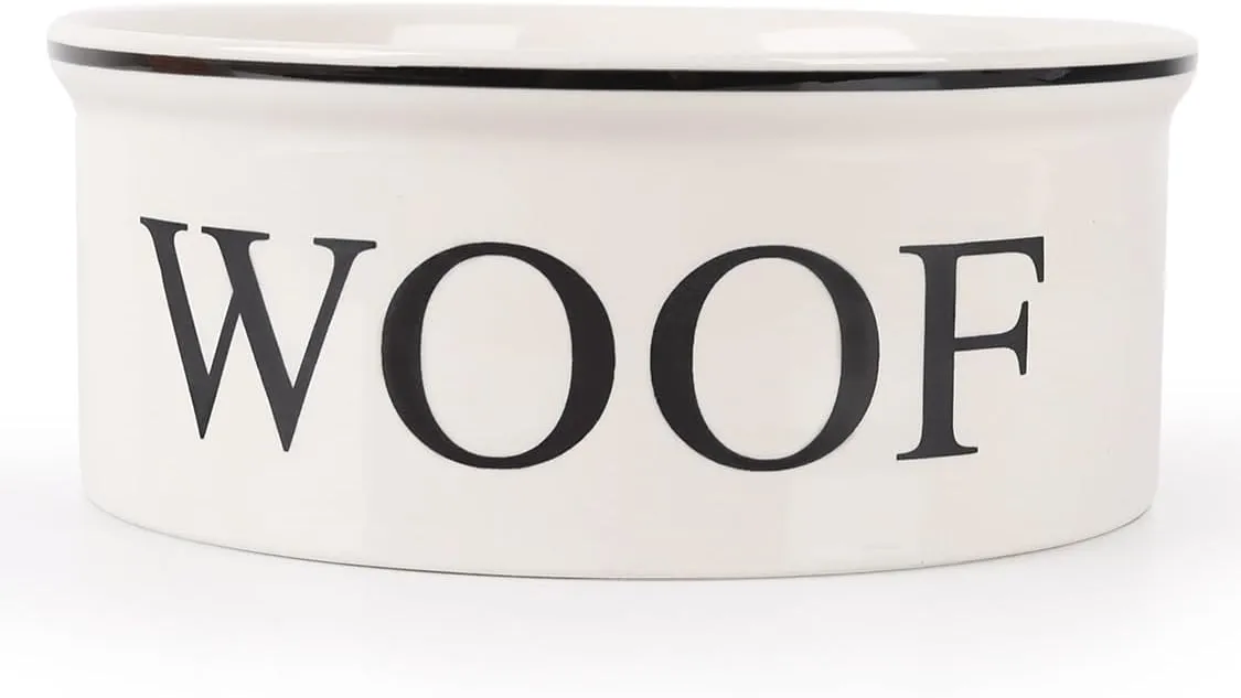 Ceramic Dog Bowl with Bone Pattern - 8" Extra Large Food Water Dog Bowl for Medium and Large Dogs, Weighted Dog Bowl, Microwave & Dishwasher Safe, 55 oz (Beige)