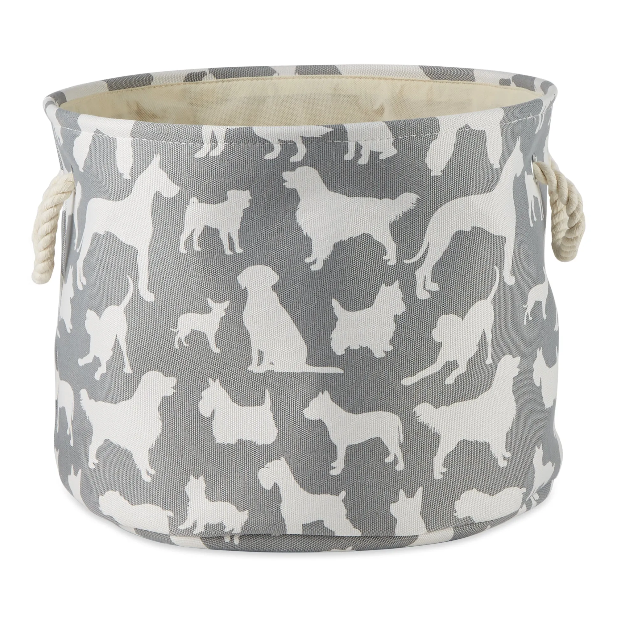 Collapsible Pet Storage Bin, Dog Show Print, Gray, Small Round - 9x12"