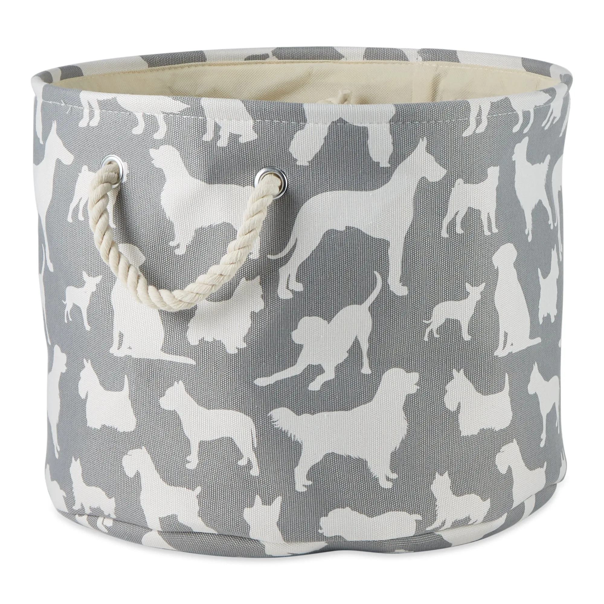 Collapsible Pet Storage Bin, Dog Show Print, Gray, Small Round - 9x12"
