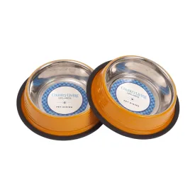 Country Living Set of 2 Ribbed No-Tip Non-Skid Pet Bowls - Durable & Safe for Cats & Dogs - Prevents Spills - Ideal for Small to Medium Pets - Easy to Clean & Maintain – Golden Yellow by American Pet Supplies