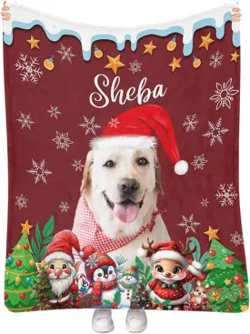Custom Pet Blanket with Photo Name, Personalized Dog & Cat Portrait, Memorial Fleece Throw Blanket, Gifts for Dog Lovers - Christmas 50"x60"