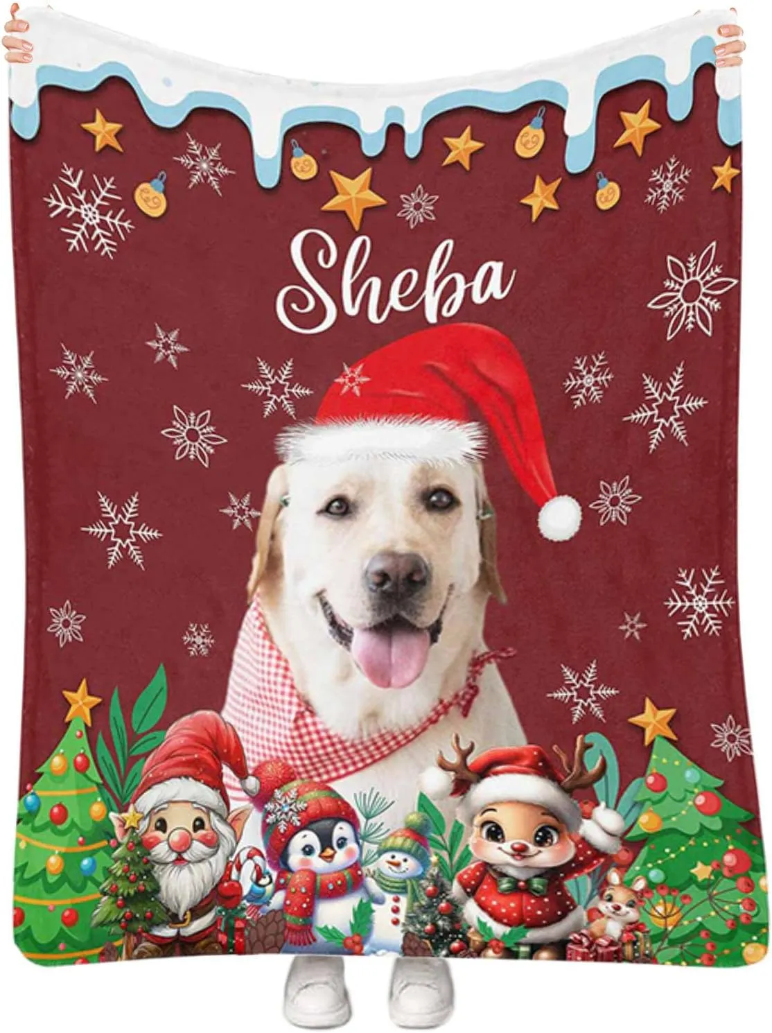 Custom Pet Blanket with Photo Name, Personalized Dog & Cat Portrait, Memorial Fleece Throw Blanket, Gifts for Dog Lovers - Christmas 50"x60"