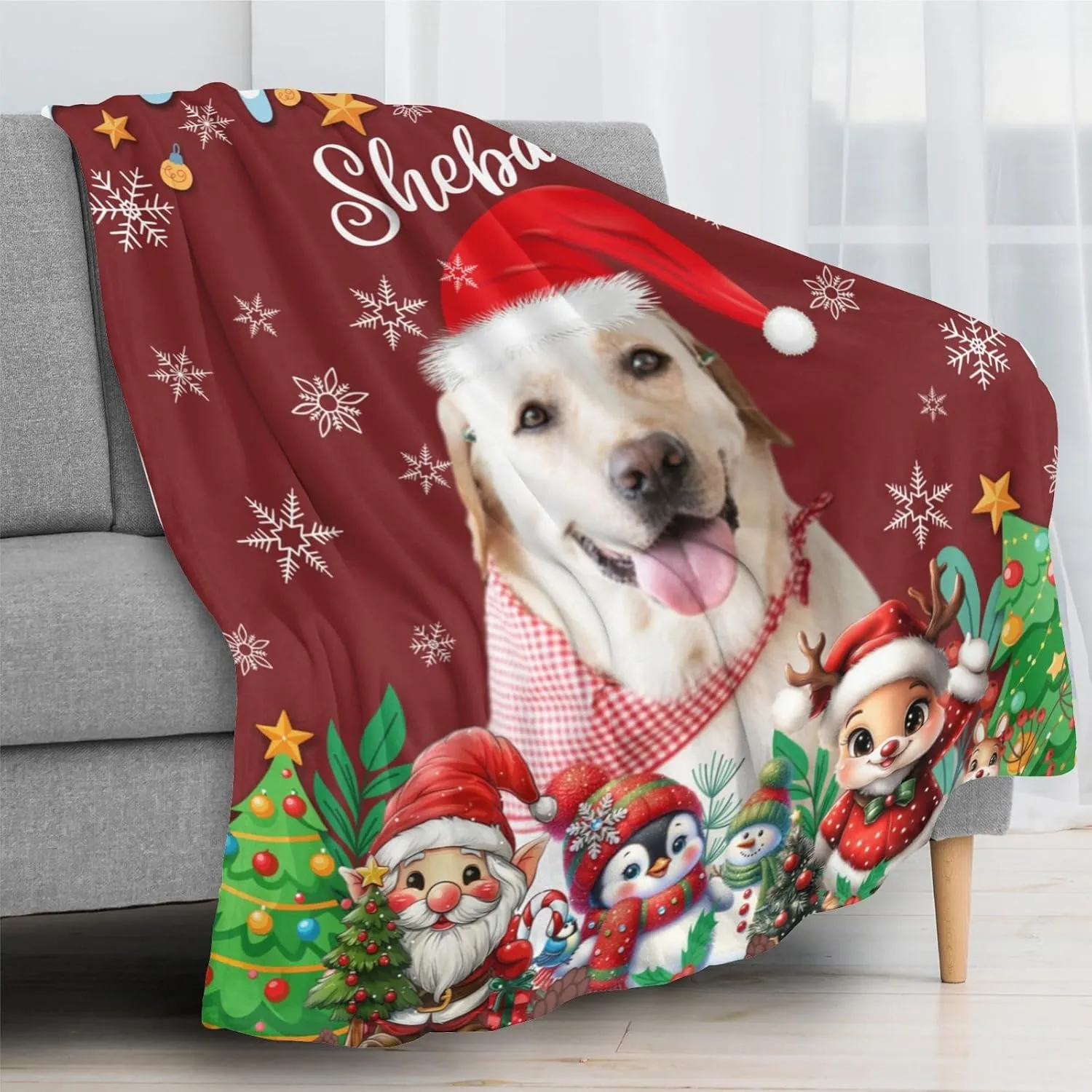 Custom Pet Blanket with Photo Name, Personalized Dog & Cat Portrait, Memorial Fleece Throw Blanket, Gifts for Dog Lovers - Christmas 50"x60"
