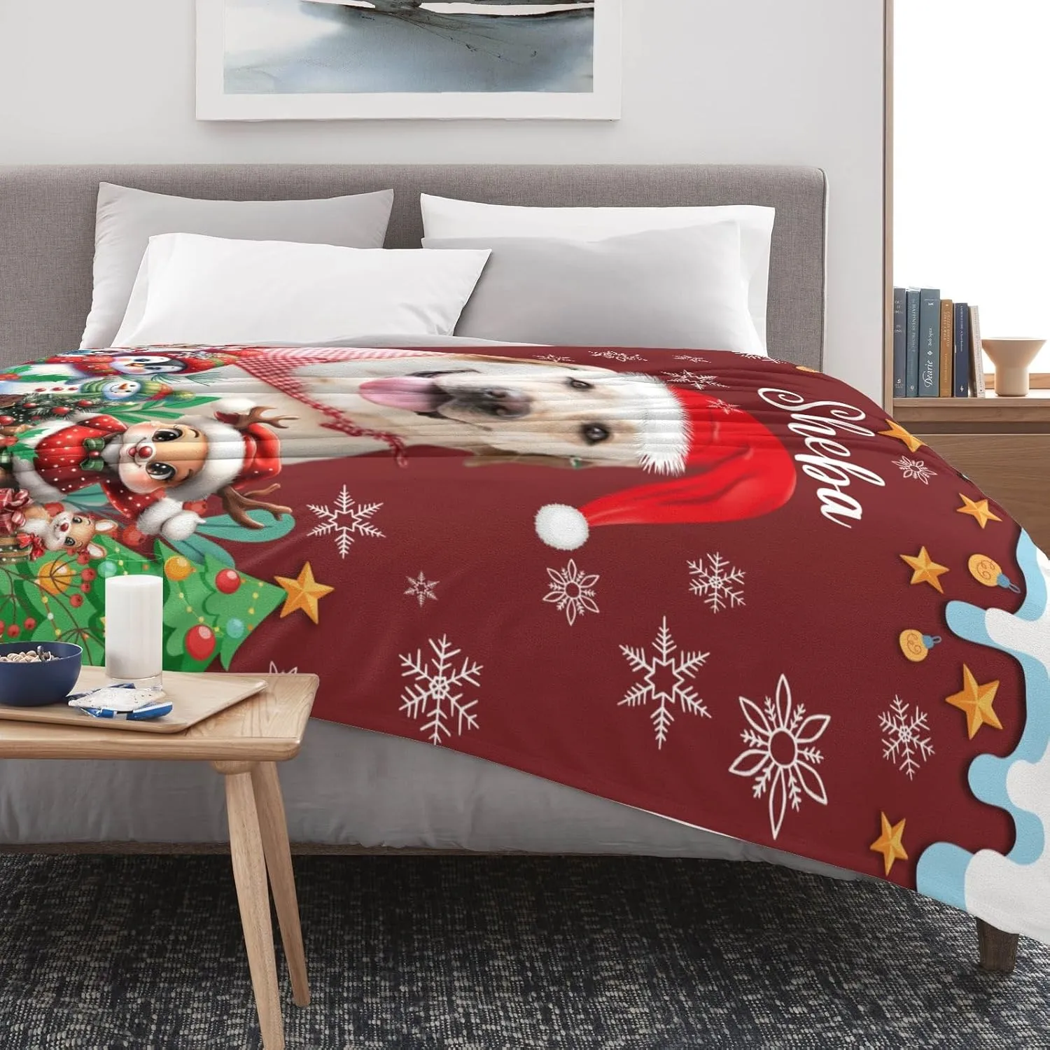 Custom Pet Blanket with Photo Name, Personalized Dog & Cat Portrait, Memorial Fleece Throw Blanket, Gifts for Dog Lovers - Christmas 50"x60"